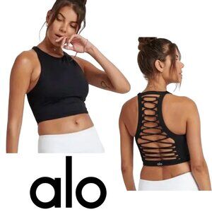 Alo Yoga Movement Sports Bra Longline Women's Size S Black Strappy Back